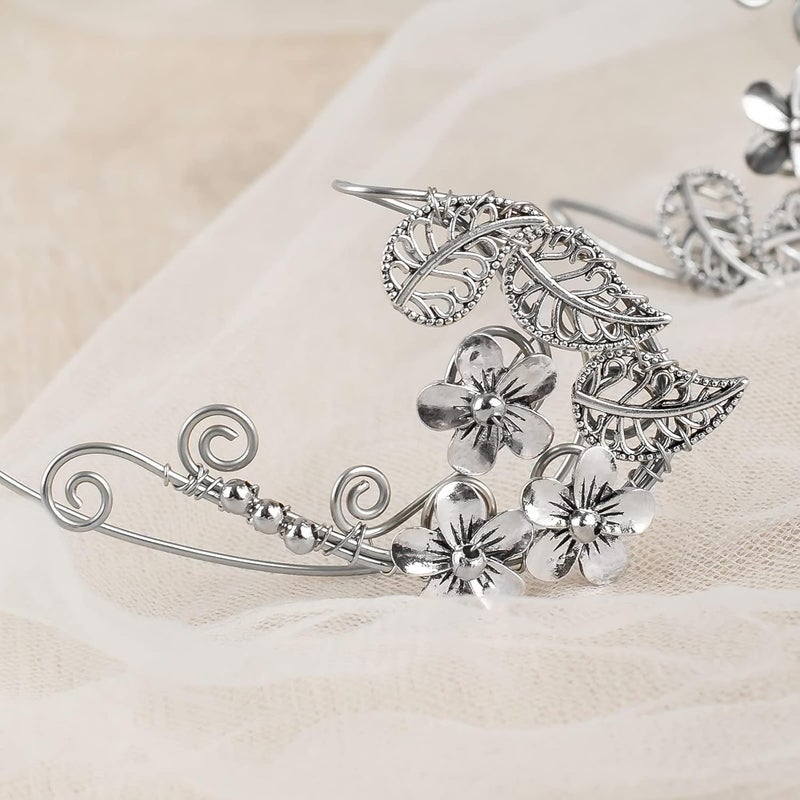 Yolmina Elven Ear Cuffs for Women, Handmade Elf Fairy Earrings Cuff Wrap Clip-on Filigree Earrings for Fantasy Fairy Halloween Costume, Cosplay, Wedding, Handcraft (Silver) - Image 4